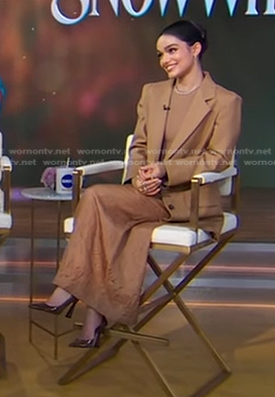Rachel Zegler's brown blazer and skirt on Good Morning America