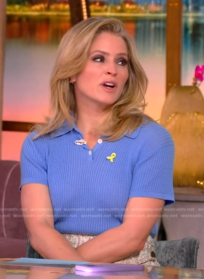 Sara's blue knit polo and tweed skirt on The View