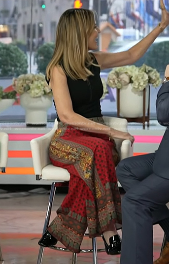 Savannah's black zip top and red print pants on Today