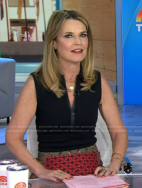 Savannah's black vest and printed pants on Today