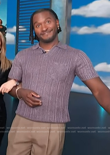 Scott's purple knit polo on Access Hollywood