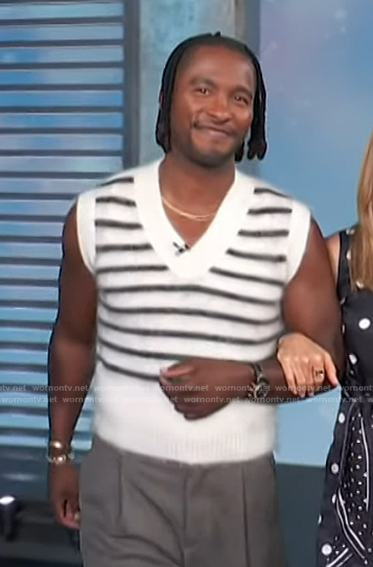 Scott's white striped cashmere vest on Access Hollywood