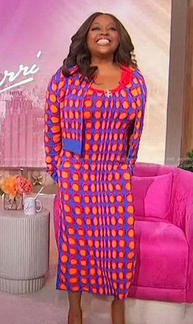 Sherri's circle print knit dress and cardigan on Sherri
