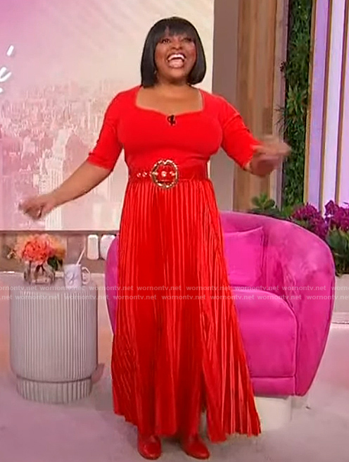 Sherri's red pleated dress on Sherri