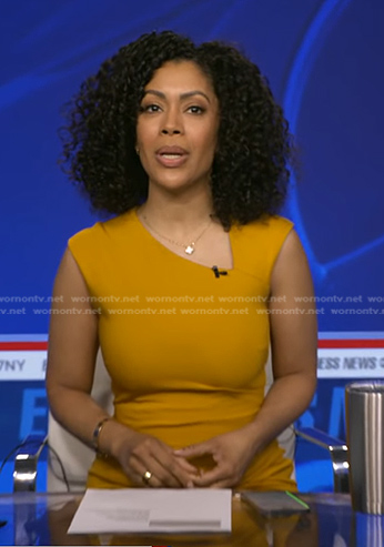 Shirleen's yellow asymmetric neck dress on Good Morning America