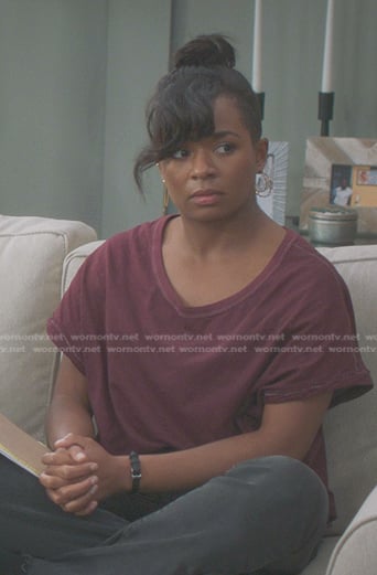 Simone's purple stitched tee on Greys Anatomy