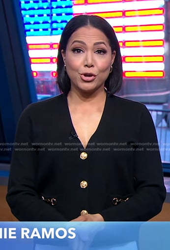 Stephanie's black horsebit cardigan on Good Morning America