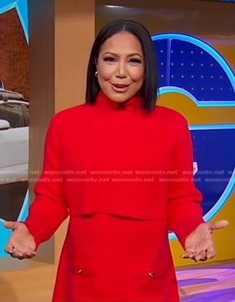 Stephanie's red sweater and mini skirt on Good Morning America