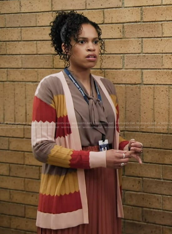 Striped cardigan on Abbott Elementary