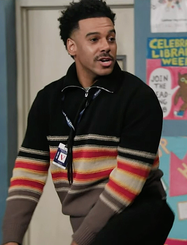 Tariq's striped sweater on Abbott Elementary