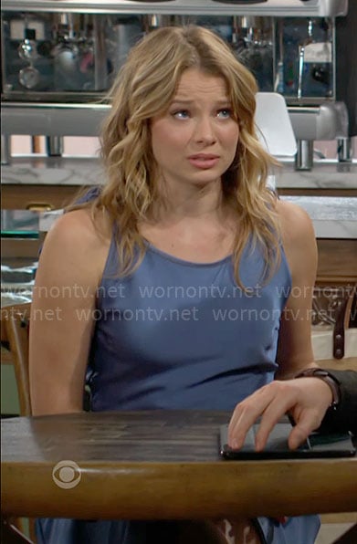 Summer's blue dress with tie shoulders on The Young and the Restless