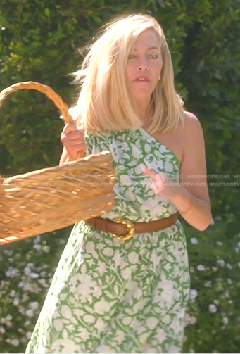Sutton's green floral one-shoulder dress on The Real Housewives of Beverly Hills