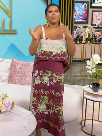 Tamron's floral print ruffle dress on Tamron Hall Show