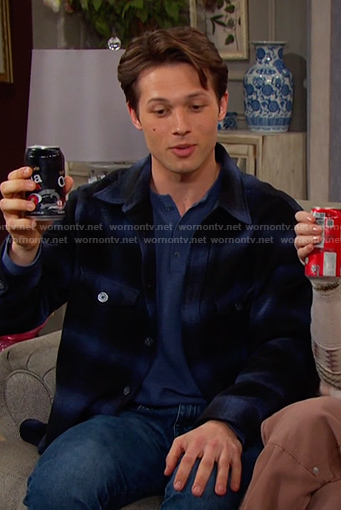 Tate's navy plaid button down shirt on Days of our Lives