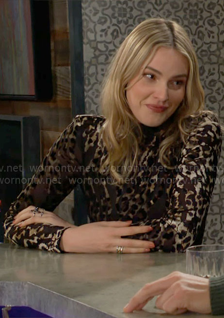 Tessa's velvet leopard dress on The Young and the Restless