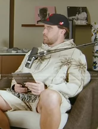 Travis Kelce's palm tree print fringe hoodie on Access Hollywood