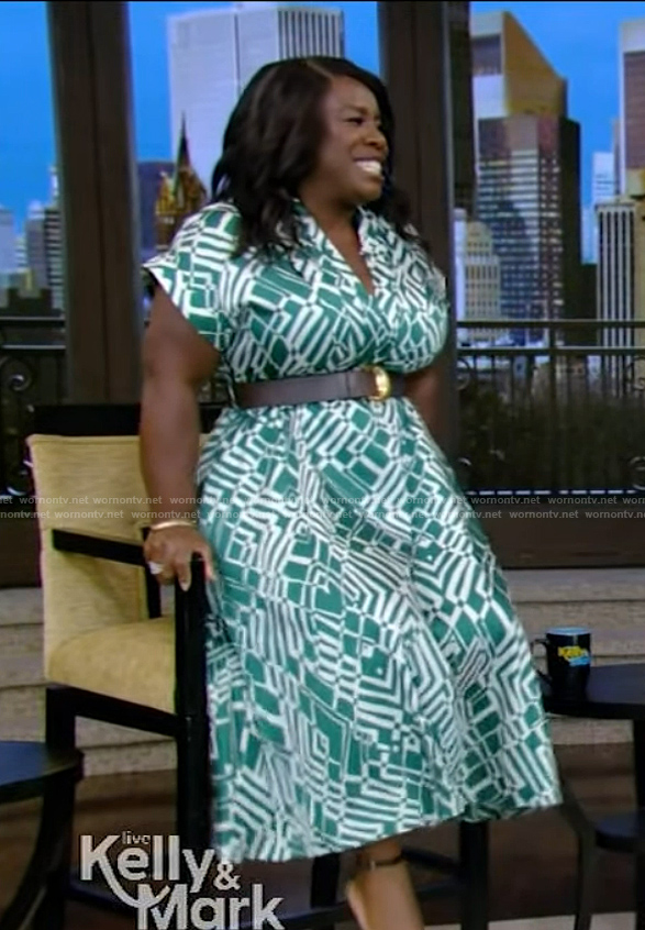 Uzo Aduba's green geometric print dress on Live with Kelly and Mark