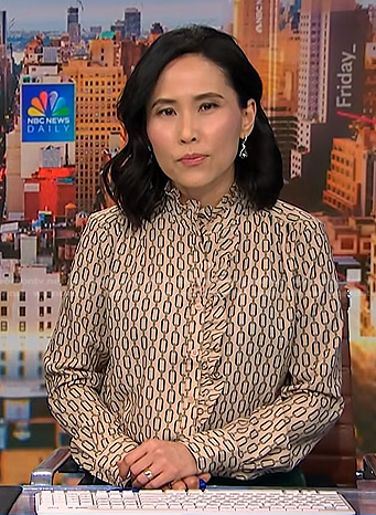 Vicky's beige chain print blouse on NBC News Daily