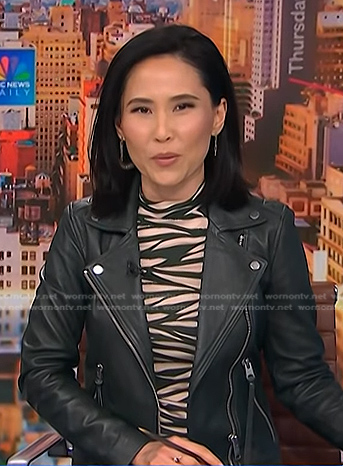 Vicky's black leather moto jacket on NBC News Daily