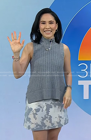 Vicky's grey sleeveless knit sweater and sequin skirt on Today