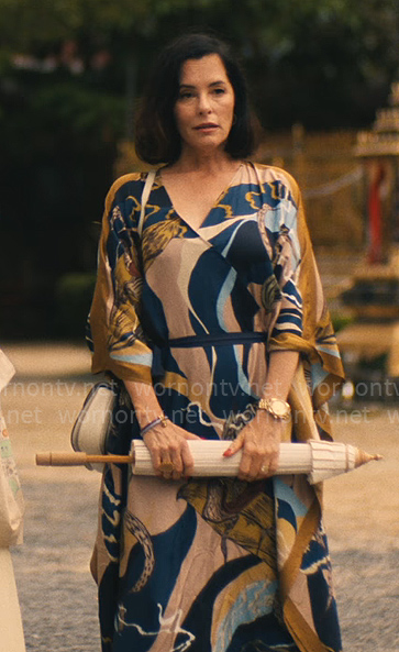 Victoria's wavey printed kaftan on The White Lotus