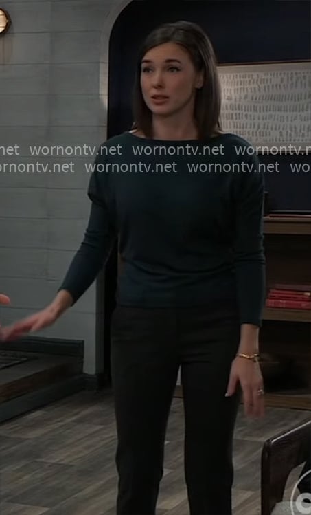 Willow's dark green bateau neckline top on General Hospital