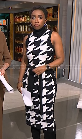 Zinhle's black and white houndstooth dress on NBC News Daily