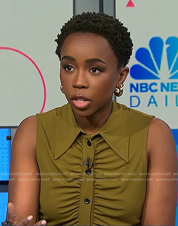 Zinhle's green ruched sleeveless button top on NBC News Daily