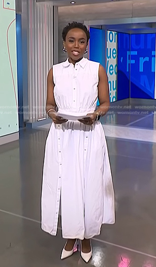 Zinhle's white sleeveless button down dress on NBC News Daily