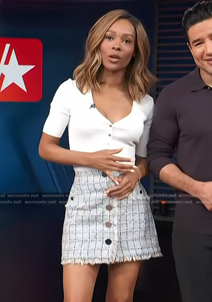 Zuri's tweed mini skirt on Access Hollywood