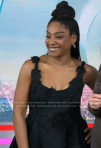 Tiffany Haddish's black floral guipure dress on Today