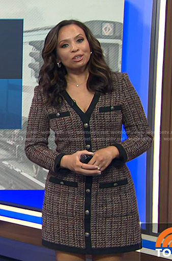Adelle's brown button front tweed dress on Today