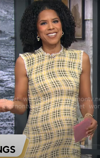 Adriana Diaz's yellow wavy plaid dress on CBS Mornings