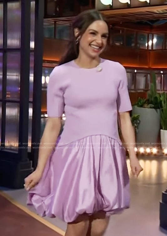 Aimee Carrero's lavender mixed media dress on The Kelly Clarkson Show
