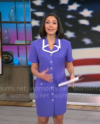 Ali Bauman's purple button front dress on CBS Mornings