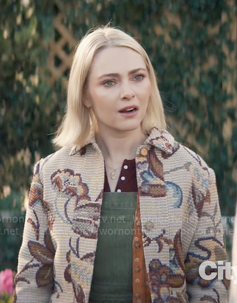Alice's beige floral jacket on Grosse Pointe Garden Society