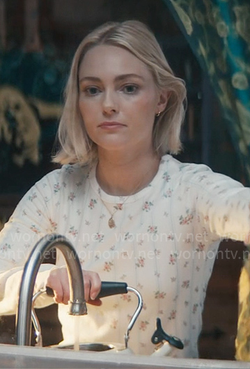 Alice's white floral pajama top on Grosse Pointe Garden Society