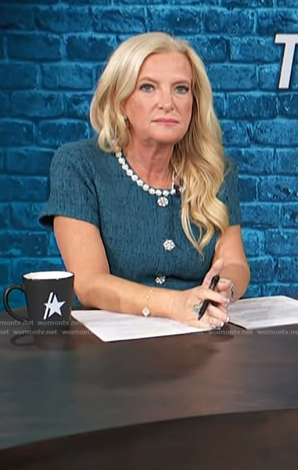 Alison Triessl's green tweed dress on Access Hollywood