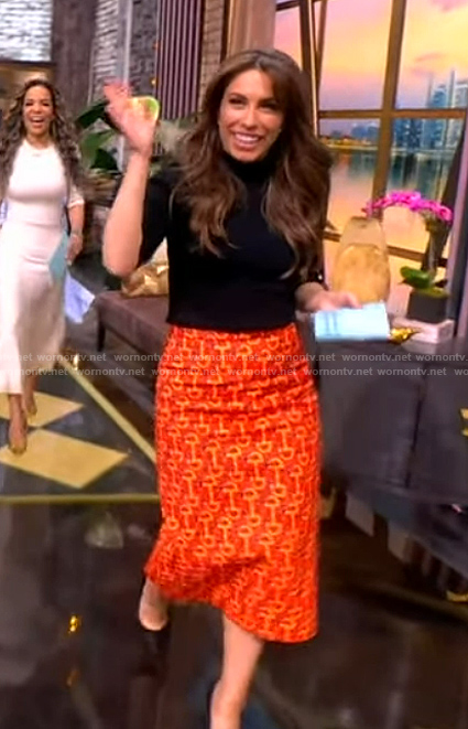 Alyssa's red printed skirt on The View