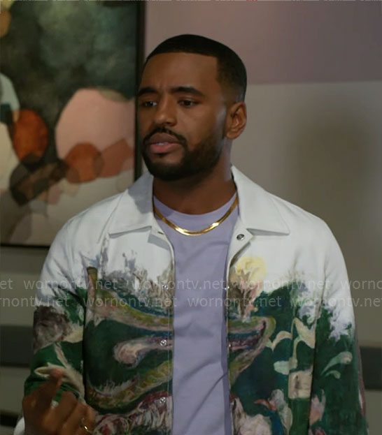 Andre's painted print jacket on Beyond the Gates