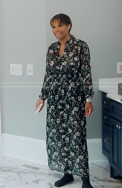 Angela's floral print metallic dress on The Real Housewives of Atlanta