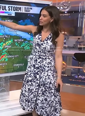 Angie Lassman's white and navy print dress on NBC News Daily