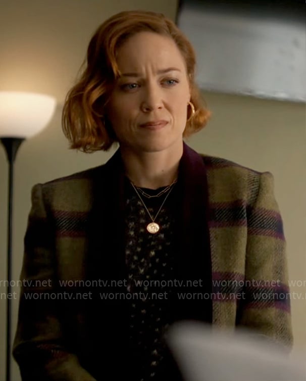 Angie's dotted sweater and plaid blazer on Will Trent