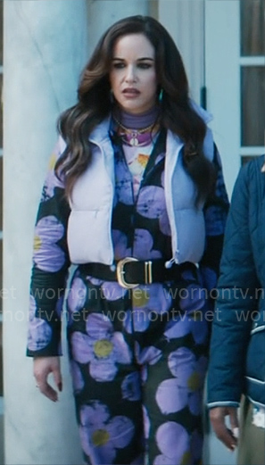Birdie's purple flower print jumpsuit on Grosse Pointe Garden Society