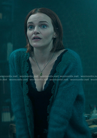 Bronte's teal scalloped knit cardigan on You