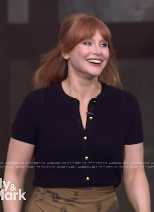 Bryce Howard's printed lace hem skirt on Live with Kelly and Mark