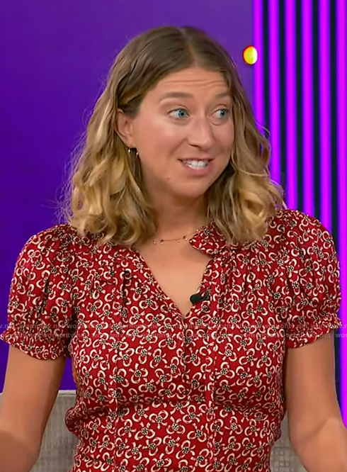 Casey Lewis's red printed dress on Tamron Hall Show