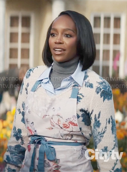 Catherine's blue floral sweater on Grosse Pointe Garden Society