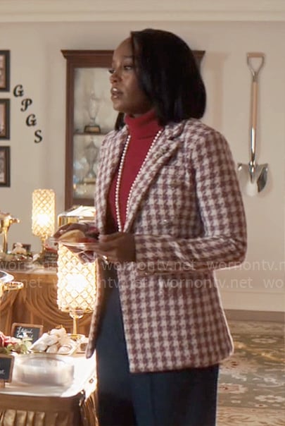 Catherine's purple houndstooth blazer on Grosse Pointe Garden Society