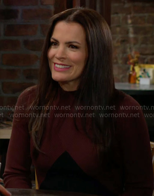 Chelsea's brown and black colorblock dress on The Young and the Restless